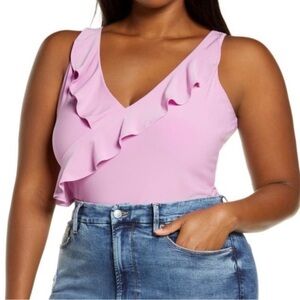 Women's Pink Ruffle V-Neck Bodysuit